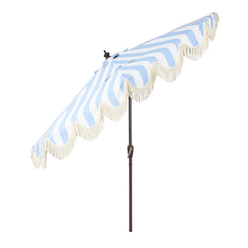 Beverly 9 ft. Designer Classic Scalloped Fringe Half Market Patio Umbrella